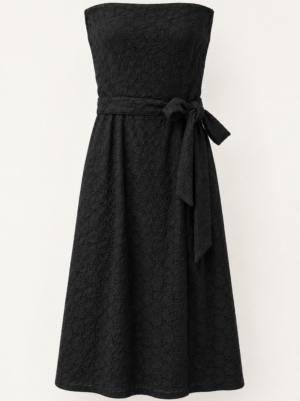 Bisou Bisou Strapless Black Lace Midi Dress with Waist Tie